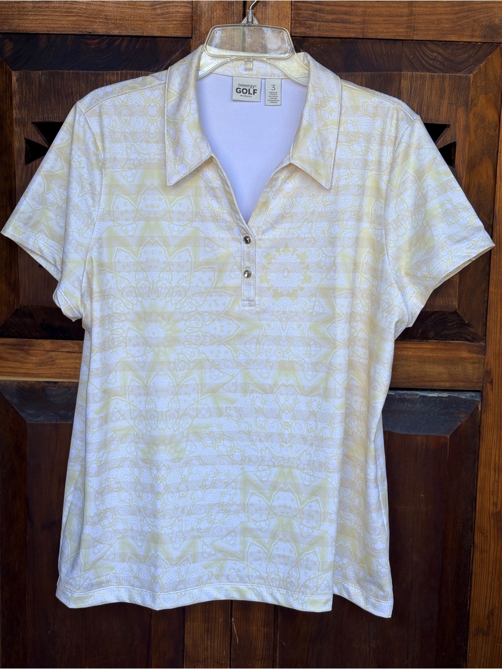 ZENERGY BY CHICOS Yellow Printed Golf Polo Shirt Size 3 XL 16